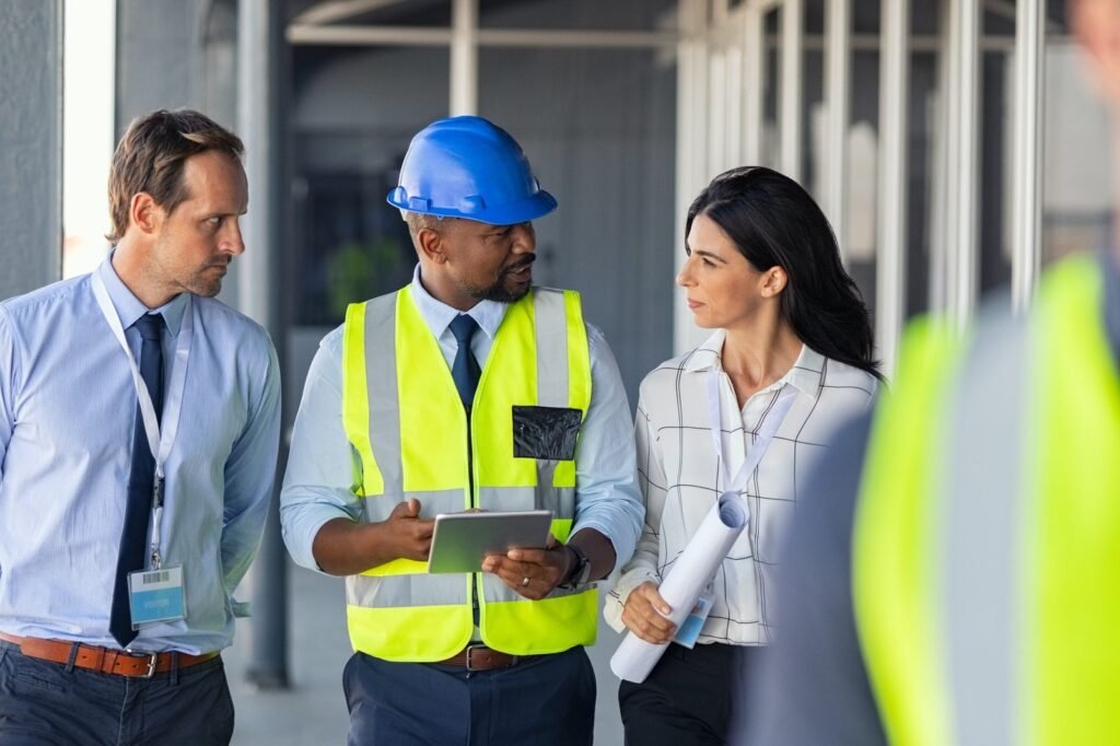 engineer and architects at construction site x