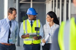 engineer and architects at construction site x